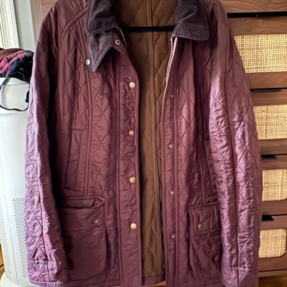 Barbour Quilted Maroon Brown Jacket with Corduroy Collar - Picture 5 of 6